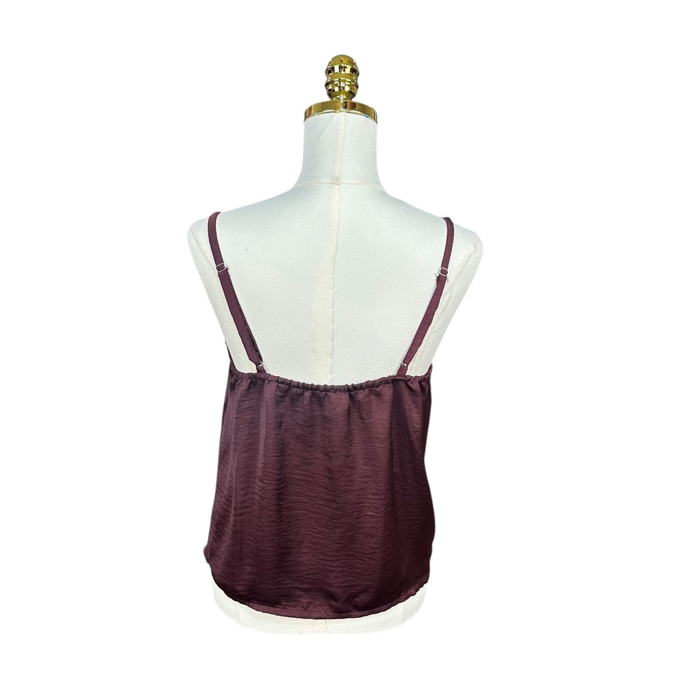 Adored by Adore Me Womens Burgundy Hammered Satin V-Neck Camisole Top Size M - Picture 5 of 8